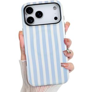 KANGHAR Compatible with iPhone 17 Pro Case 2025, Aesthetic Stripes Cute Pattern, Support for MagSafe Shockproof Cover for Girls Women -Blue