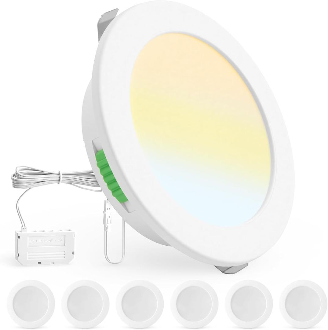 Bojim 6 Pack 12v Recessed Led Lights Low Voltage RV Puck Light Interior with Hub and 59in Cords, 3CCT Super Bright Easy to Install Flush Mount Ceiling Lighting IP44 Waterproof for Van Trailer Boat