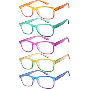 Yogo Vision Blue Light Reading Glasses for Men and Women Two Tone Havana Rectangle Readers Set of 5 (+2.25)