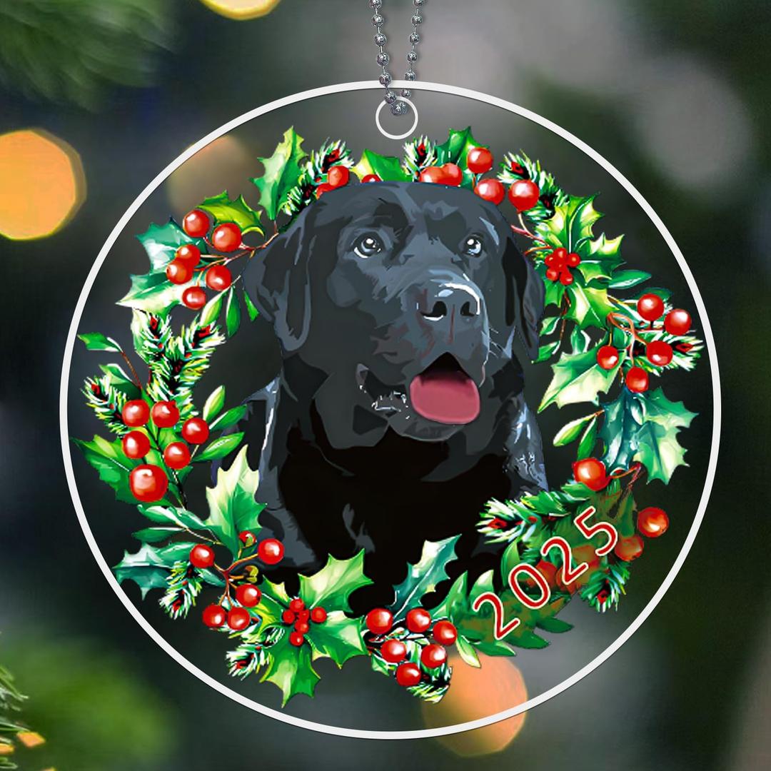 Black Lab Christmas Ornament 2025, Black Dog Ornaments for Christmas Tree, Acrylic Pet Labrador Ornament - Labrador Retriever Gifts, Lab Gifts for Women