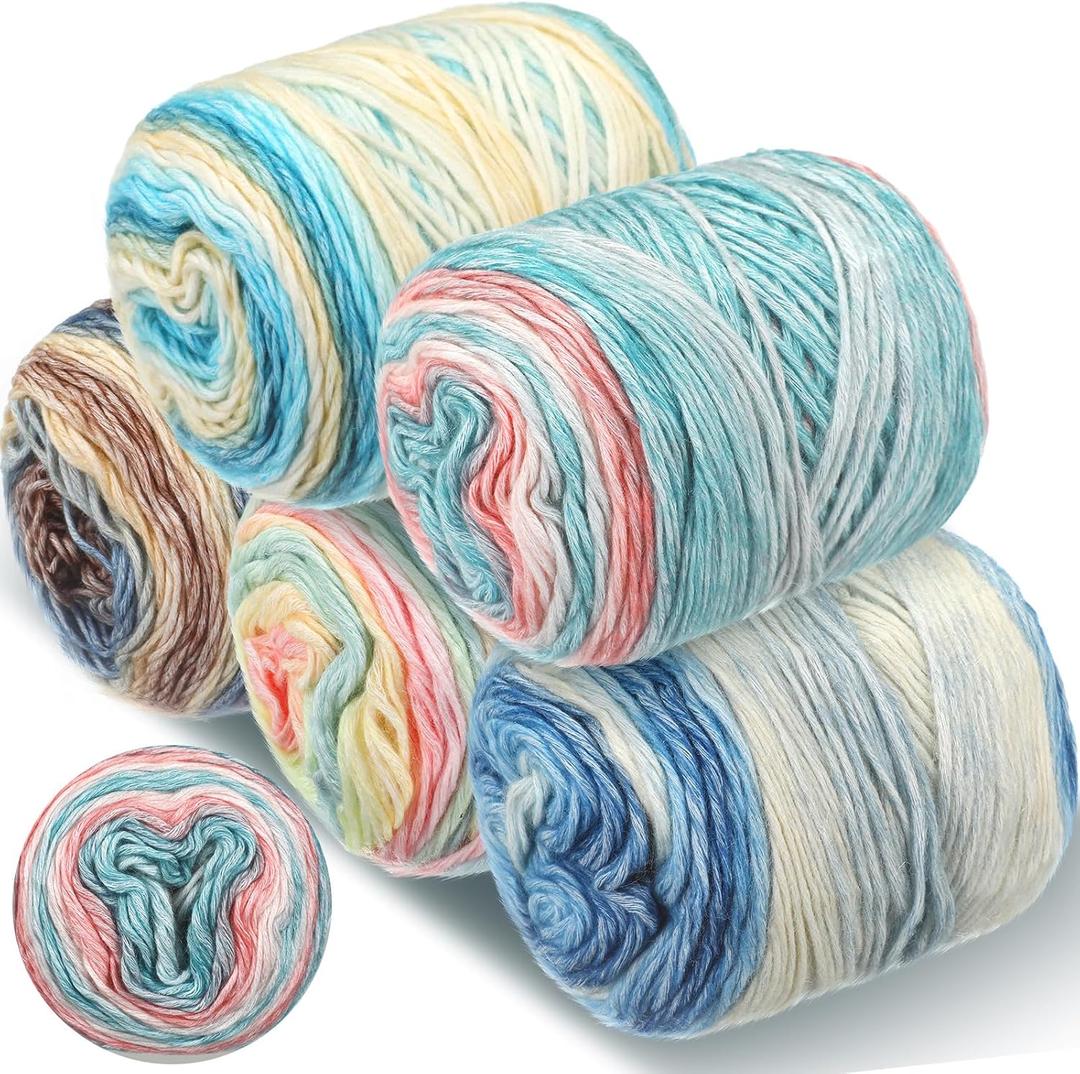 Timgle 5 Rolls Cake Yarn for Crocheting and Knitting 17.5 oz Multicolor Flower Ombre Soft Self Striping Crochet Craft Yarns for Scarves, Shawls, Blankets, Garments Making(Blue)