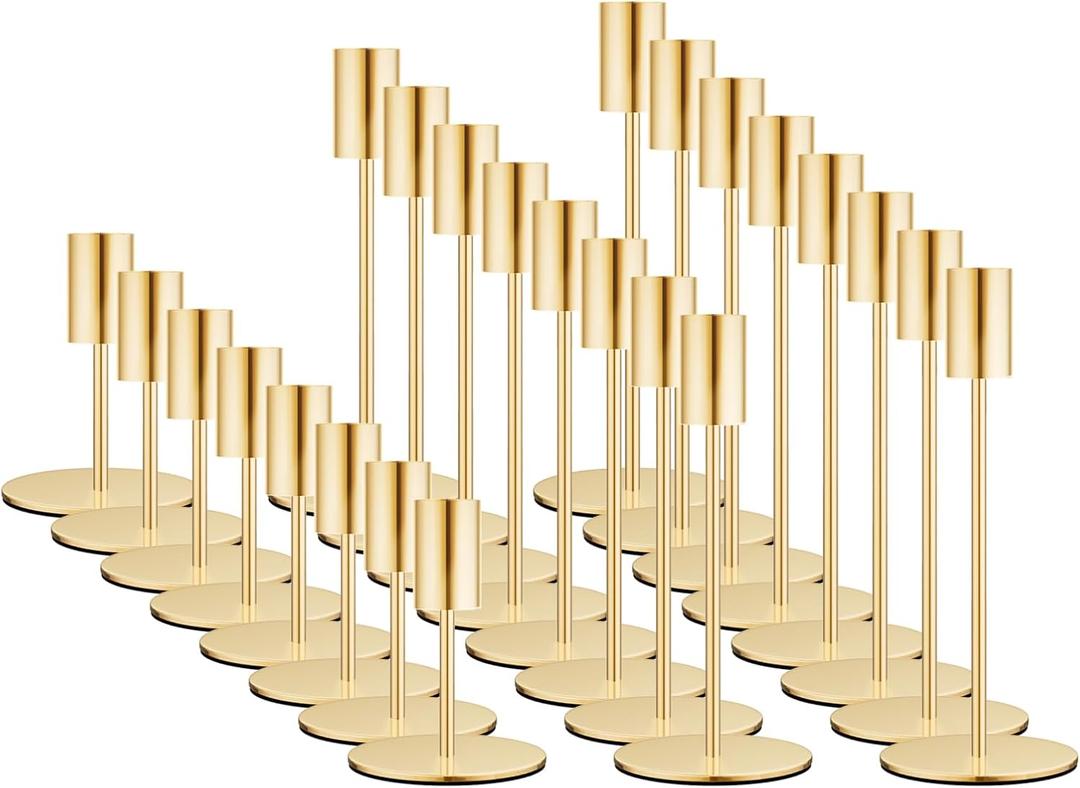 Set of 24 French Gold Taper Candle Holders Bulk Candlestick Holders, Decor Candle Stick Candle Holder for Table or Mantel Centerpiece, Wedding, Dinning, Party Home Decor