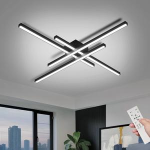 43" Black Modern LED Ceiling Light with Remote, Dimmable 64W 4 Lights