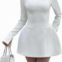 LuFeng Women's Long Sleeve Mock Neck Sexy Bodycon A-line Backless Mini Dress Tank Short Party Dress, Small 