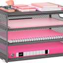 Lavatino 3-Tier Letter Tray Desk Organizer, Mesh Metal Paper File Tray Organizer for Desk, Office Supplies & Home Organization, Fits A4 Paper, Mail, Magazines & Office Accessories (Grey with Handle) (12.6" x 9.1" x 7.6")