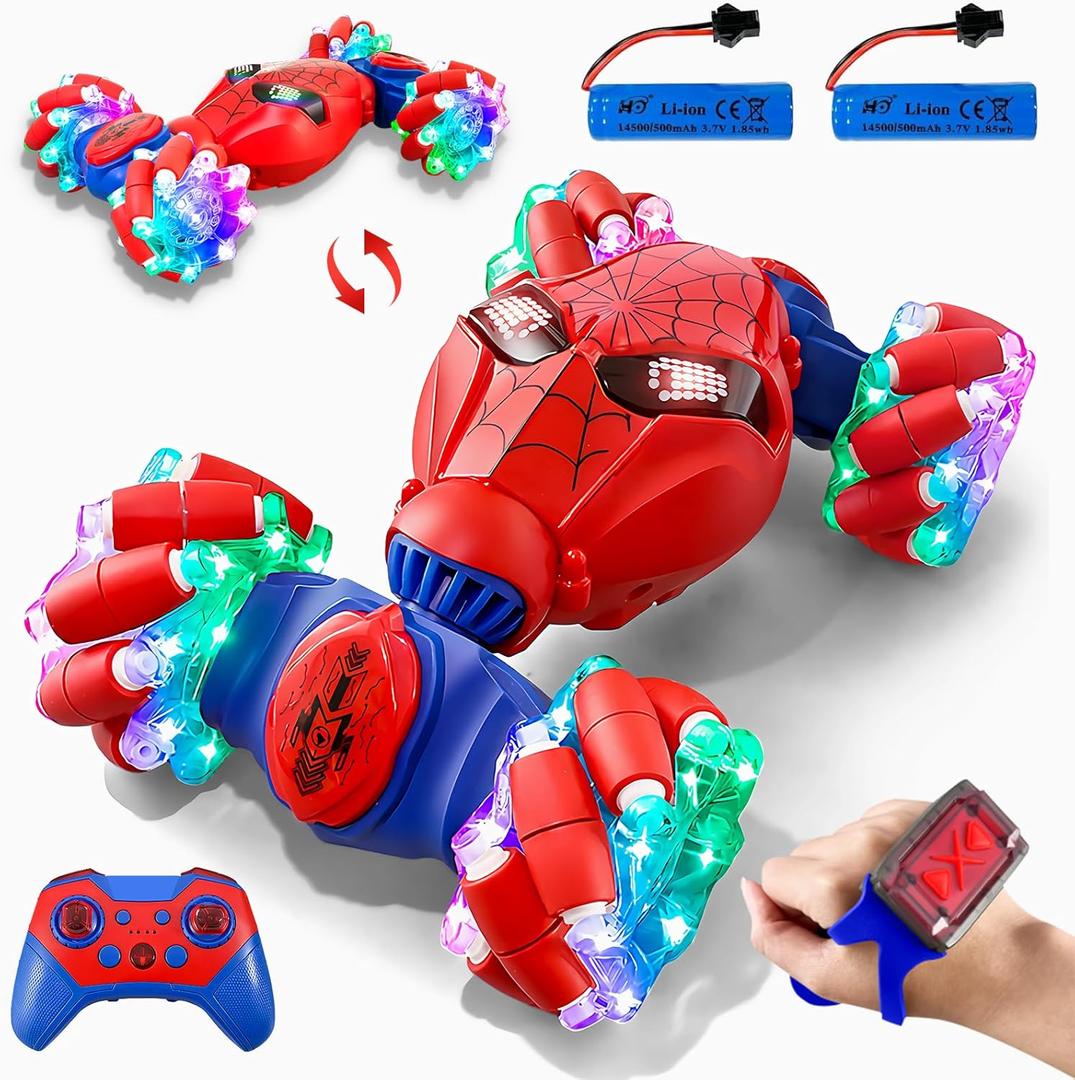 S-pider Rc Gesture Sensing Stunt Car Toys for Boys 3-14 Years Old, Drift Hand Control Remote Control Cars with Light & Music, 360Rotation Double Side Cars Birthday Gifts for Kid Age 4 5 6 7 8 9 10 11