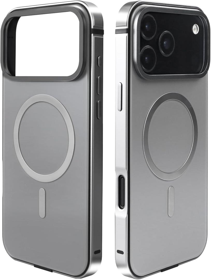 Metal Magnetic Case for iPhone 17 Pro Max [Compatible with MagSafe] Slim Aluminum Bumper Anti-Scratch Lining, Original Metal Texture Military Shockproof Cover (Gray, for iPhone17 ProMax)