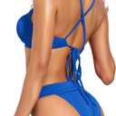 ZAFUL Women Bikini Sets Criss Cross Back Bathing Suit Knot Front Two Piece Swimwear Thong Cheeky Swimsuit Set (Blue, S)