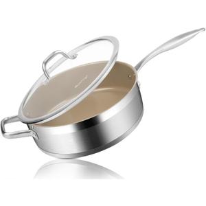 duxtop Ceramic Non-stick Sauté Pan with Lid, 5.5 Quart Deep Skillet