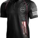 HARGLESMAN 1776 Independence Day American Flag Print Patriotic Shirt for Men Short Sleeve Polo Quick Dry Breathable Athletic Tees Tactical Golf Tennis Tops Outdoor Activities Big Tall Black 3XL