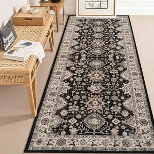 Washable Hallway Runner Rug 3x6: Non Slip Runner Rugs with Rubber Backing Soft Kitchen Rug Farmhouse Distressed Carpet Runner for Living Room Bedroom Bathroom (Black, 3X6)
