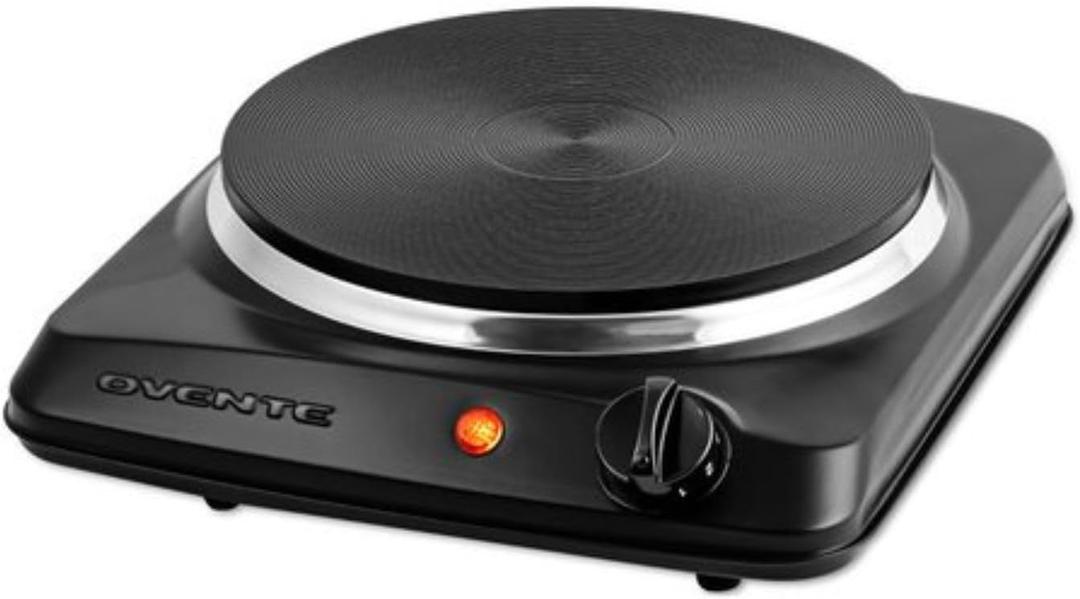 OVENTE Electric Countertop Single Burner, 1000W Cooktop with 7.25 Inch Cast Iron Hot Plate, 5 Level Temperature Control, Compact Cooking Stove and Easy to Clean Stainless Steel Base, Black BGS101B OVENTE Electric Countertop Single Burner, 1000W Cooktop with 7.25 Inch Cast Iron Hot Plate, 5 Level Temperature Control, Compact Cooking Stove and Easy to Clean Stainless Steel Base, Black BGS101B