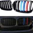 Grille M Color Double Slats Gloss Black Grill Compatible with 2007 2008 2009 2010 2011 2012 2013 E70 E71 X5 X6 ABS Front Kidney Grill, 2-pc Set