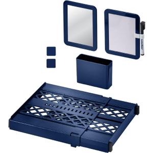 LockerMate Adjust-A-Shelf 6-Piece Locker Accessories Set, Extends to Fit Your Locker, Includes Storage Drawer, Mirror, Whiteboard, Storage Cup, Navy, Blue (50924KIT-NVY)