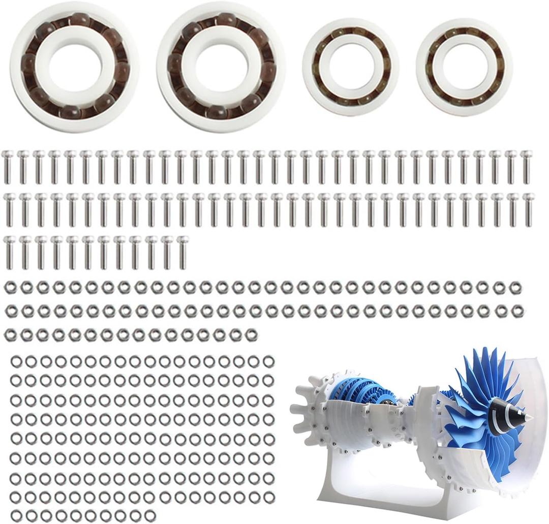 EUGOOCX Creative 3D Printed Jet Engine Model Components, Bearing and Screws Parts for Labs Creative Models (3D Printed Parts not Included), White