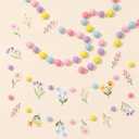 Frienda 3 Pcs Wildflowers Decor Vibrant Felt Ball Garland Pom Pom Banner Carnival Themed Felt Ball Decoration for Backdrop Birthday Luau Mexican Tropical Party Christmas Decoration