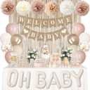 Ouddy Party Champagne Gold Boho Baby Shower Decorations for Girl with Welcome Baby Banner Dusty Pink White Nude Foil Balloons Fringe Curtain Paper Pom Poms for Baby Shower Gender Reveal Party Supplies