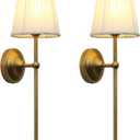 Phansthy Hardwired Brass Boho Wall Sconces Set of 2, Vintage Industrial Wall Lights 2 Pack, Vanity Light Wall Lamps with Lace Gauze Shade for Bedroom Living Room Hallway Decor (Antique + White Shade)