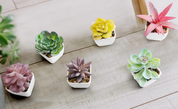 7 Set Artificial Faux Succulents in Pots Artificial Succulent Plant for Women Assorted Decorative Small Fake Plant Potted Faux Cactus Plant for Shelf Desk Room Bedroom Bathroom Office Decor (Cute)