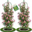 2 Pack Garden Obelisk Trellis for Climbing Plants, 6 FT Metal Rustproof Plant Support Rose Trellis, Tower Potted Cages for Flowers Fruits Vegetable Vines Indoor & Outdoor, Green(4 Tiers)