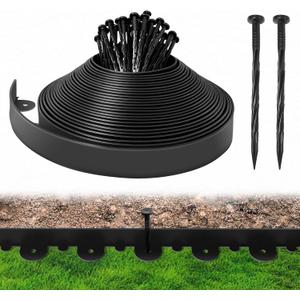 Landscape Edging, RIFNY 4" x 66 FT Garden Edging Border with 60 Spikes Cuttable Flexible, Plastic No Dig Edging Kit for Landscaping Garden Flower Beds Lawn Yard Pathway (Black) (Black 4in tall)