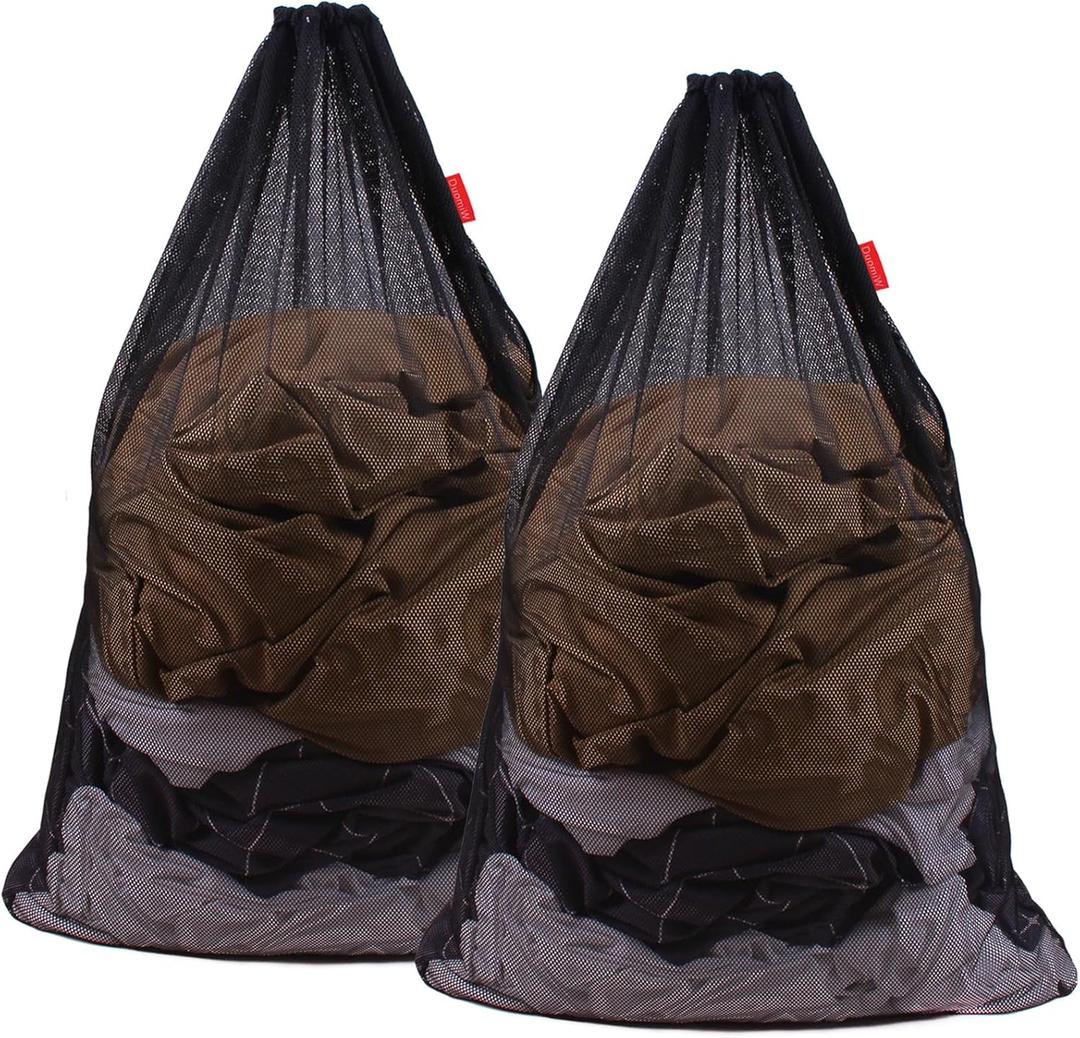 2 Pack Mesh Laundry Bags, 24 x 36 Inches Heavy Duty Drawstring Bag, Factories, College, Dorm, Travel and Apartment Dwellers, Black