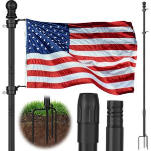 10 FT Black Heavy-Duty In-Ground Flagpole – Rust-Proof Aluminum, 4-Prong Base, Extra-Thick for Yard & Garden (No Flag)