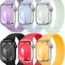 6 Pack Silicone Solo Loop Bands Compatible with Watch Band 40mm 38mm 41mm 44mm 45mm 46mm 42mm 49mm, Soft Stretchy Strap Sport Replacement Wristband for iWatch Series 10 9 8 7 6 SE 5 Ultra 4 3 2 1 (Red / Light Blue / Mint / Sunny / Lavender / Black)