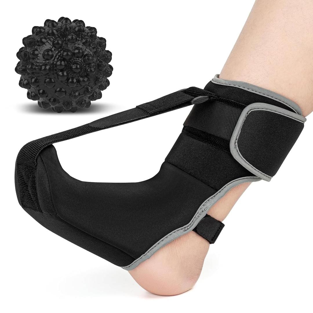 Plantar Fasciitis Night Splint Sock with Massage Ball for Plantar Fasciitis Relief, Soft & Comfortable Foot Brace for Achilles Tendonitis Heal Spur Foot-Drop Flat-Arch For Women and Men, Medium-Black
