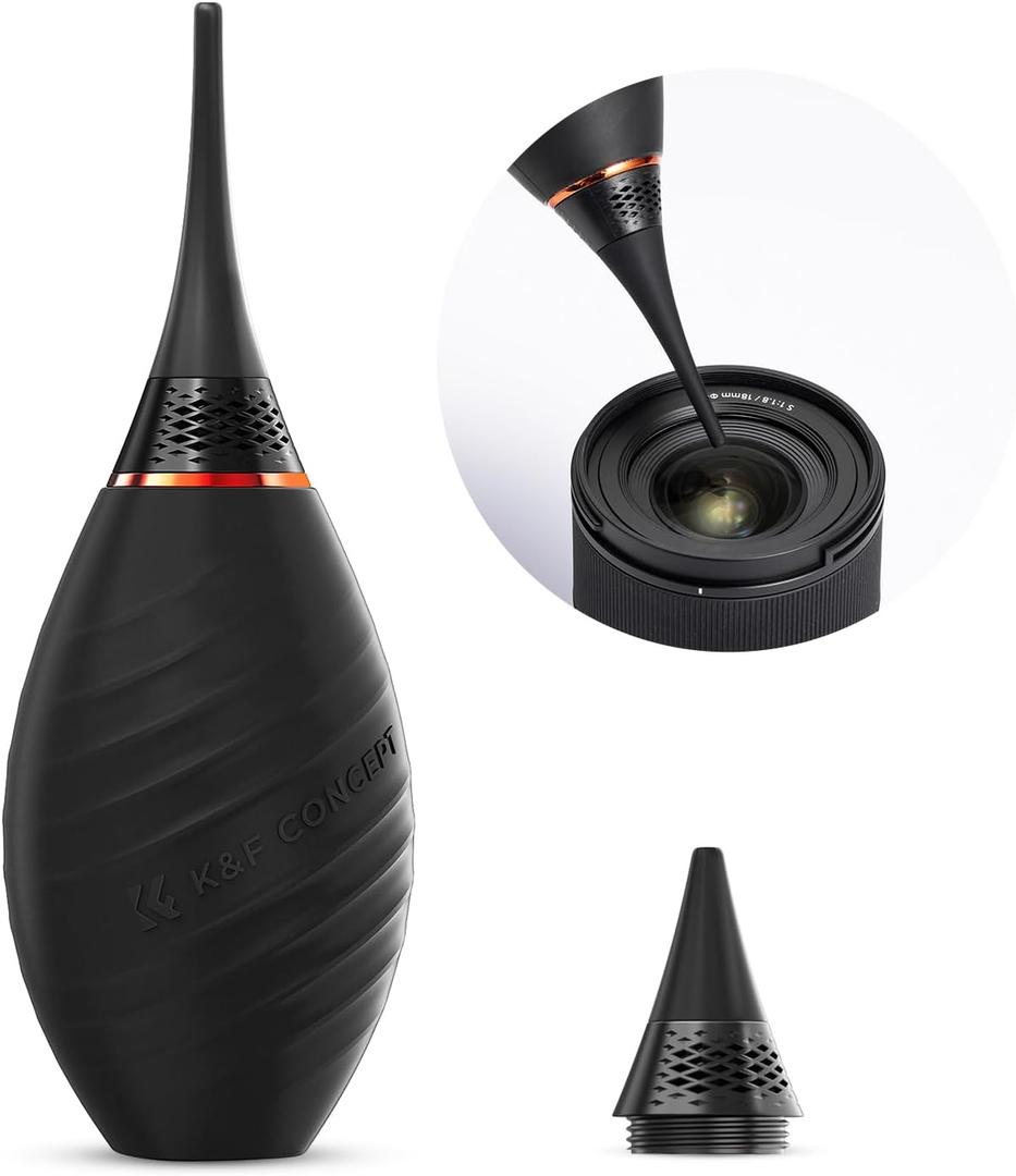 K&F Concept Air Blower, with Long Nozzle/Short Nozzle Switch Design, Single Air Intake Camera Lens Blower, for Digital SLR Lens Sensor LCD Screens Musical Instruments Keyboards Telescope Filters (Long&Short Nozzle Black)