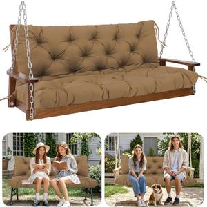 Extra Thick 5" Waterproof Porch Swing Cushions Outdoor 60 inch Swing Cushions 3 Seater Replacement with Backrest and Ties for Outdoor Furniture Patio Bench Garden (Brown)