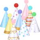 Panitay 40 Pcs Colorful Mini Small Party Hats for Stuffed Animals Paper Cone Tiny Birthday Hats Games Accessories(Cute Style)