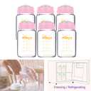 Matyz Glass Breastmilk Storage Containers, 6 Pack, 6 oz Bottle, Compatible with Spectra Medela Philips Pump - Freezer Safe Storage Bottles Set - Leakproof Glass Baby Bottles - No BPA (Pink Lids)