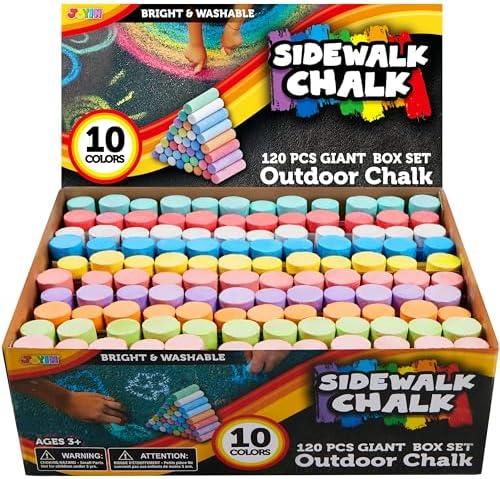 Pack of 2 JOYIN 120 PCS Sidewalk Chalks for Kids Giant Box Non-toxic Jumbo Colored Washable Sidewalk Chalk for Toddlers in 10 Colors