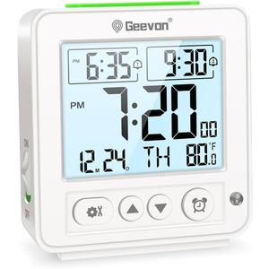 Geevon Smart Night Light Small Digital Alarm Clock with 2 Increasing Beep Alarm, Indoor Temperature, Battery Operated Travel Clock for Bedroom, Bedside, Desk(White)