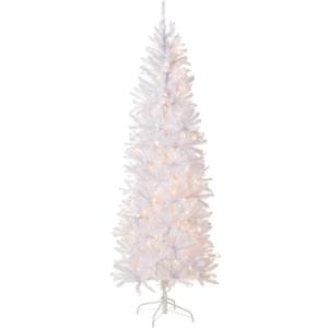 National Tree Company 7 ft Pre-Lit Kingswood Fir Slim Artificial Christmas Tree, 300 Clear Lights, 892 Tips, Includes Stand, White