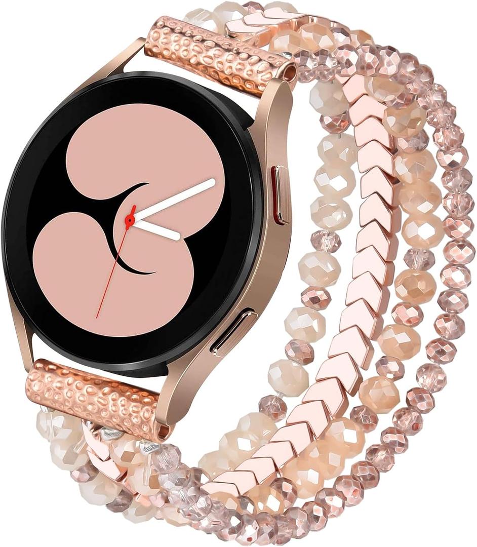 VISOOM Beaded Bracelet Compatible for Samsung Galaxy Watch 5/ 4 40mm 44mm Bands/ Active 2 40mm 44mm/ Watch 4 Classic 42mm 46mm Band Women, 20mm Handmade Fashion Cute Elastic Pearl Beads Bracelet Replacement for Galaxy Watch 5 Pro 45mm