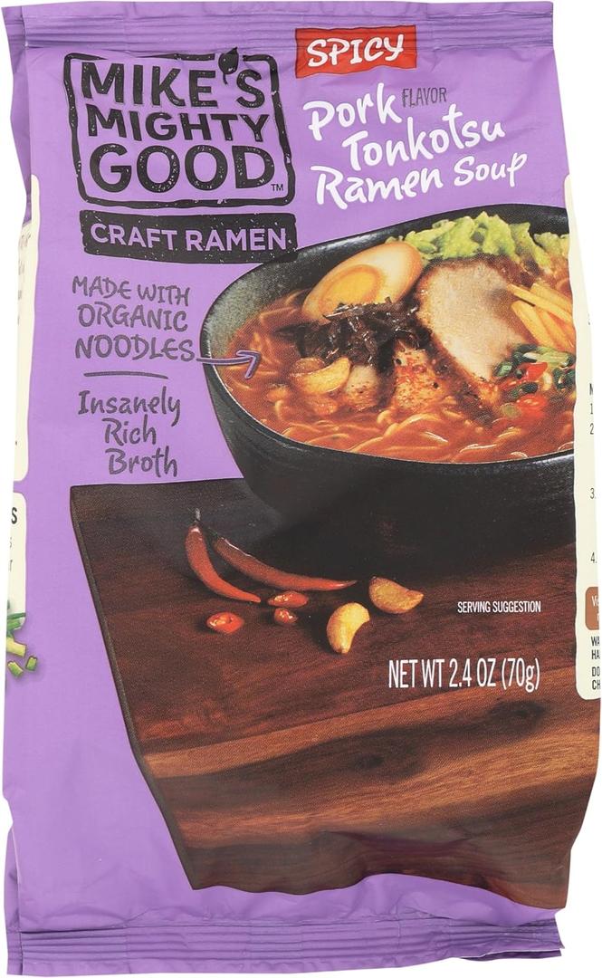 Mikes Mighty Good, Ramen Tonkotsu Pork Spicy Pillow Pack, 2.4 Ounce (Best By: 07/03/2026)