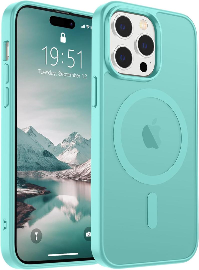 SUPFINE Magnetic for iPhone 14 Pro Case (Compatible with MagSafe) (Military Grade Drop Protection) Slim Translucent Matte with Anti-Fingerprint Phone Case,Blue Green