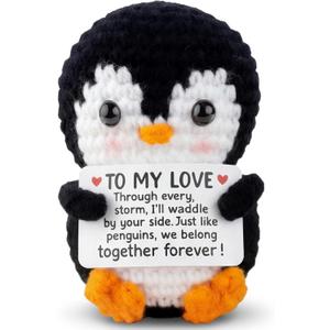 Gifts for Him Her Girlfriend Boyfriend,to My Love Handmade Positive Mini Penguin Crochet Mother's Day Romantic Valentines Day I Love You Gifts for Women Men Wife Husband Couple