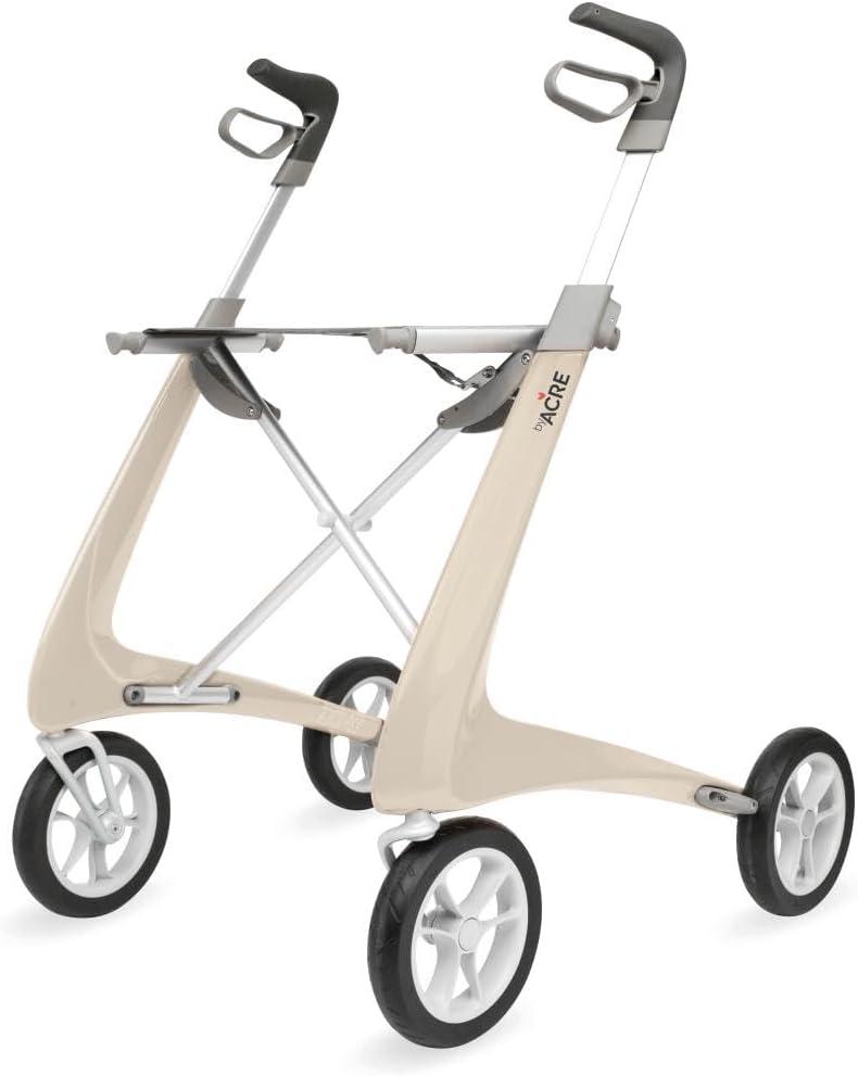 byACRE Carbon Ultralight Rollator Walker with Organizer Bag, Wide Track, Oyster White