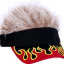 Men's Visor with Hair Fake Hairs Visor Hat with Hair for Men Funny Spiked Sun Hats Novelty Baseball Wig Caps Birthday Gift (0, Flame Khaki)
