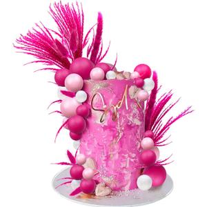 40 PCS Hot Pink Girl Cake Toppers Ball Decoration Boho Bunny Tails Reed Grass for Wedding Birthday Baby Shower Party Supplies