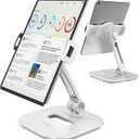 AboveTEK Tablet Stand Holder, Stylish Aluminum iPad Stands, Foldable 360 Swivel iPad iPhone Table Stand Holder fits 4-11" Tablets/Smartphones for Kitchen Bedside Office POS Showroom Reception (White)