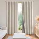 Joydeco Black Blackout Curtains for Bedroom - Linen Curtains 84 inch, 100% Thermal Insulated 2 Panels Light Blocking Drapes, Rod Pocket & Back Tabs, Darkening Privacy for Living Room