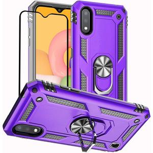Samsung Galaxy A01 Phone Case, Samsung A01 Phone Case with Screen Protector, Military Grade Protective Cases with Ring for Samsung Galaxy A01 (Purple)