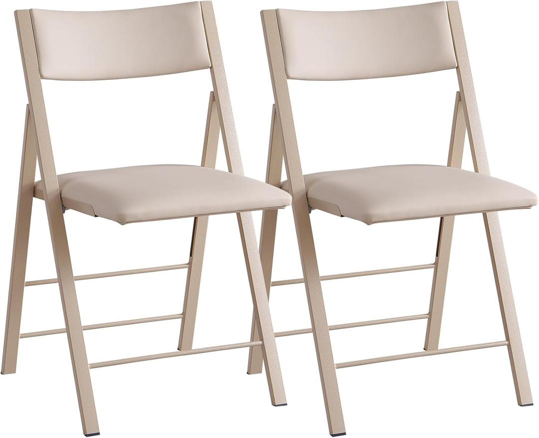 Folding Chairs with Cushion 2 Pack - Heavy Duty Steel Frame Foldable Dining Chairs, Waterproof Leather Indoor Outdoor Comfortable Folding Chairs for Home, Conference Rooms, Weddings, Events (Wood), 18.3"L x 1.37"W x 34.5"H