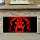 Halloween Garage Door Cover 13x6Ft Witch Cauldron Banner Spooky Witch Silhouettes Halloween Backdrop Red Glow Garage Decoration for Trick or Treat Outdoor Party Haunted House Display