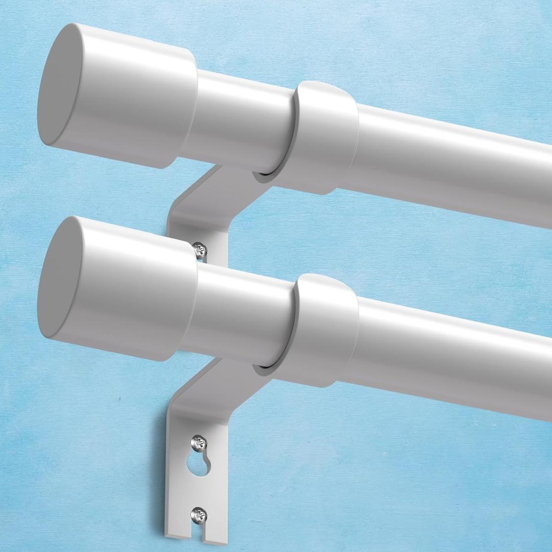 2 Pack Heavy Duty Curtain Rods for Windows 48 to 84 Inch, 1 Inch White Curtain Rods Set of 2 Pack for Outdoor, Farmhouse, Bedroom, Adjustable Easy Install Drapery Rod (A2,White,30"-90"-2Pack)