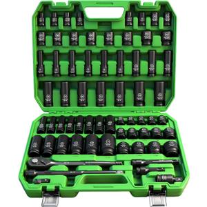 SWANLAKE 1/2" Drive Impact Socket Set, 66-Piece Standard SAE (3/8"-1-1/4") and Metric (8-24mm) Size, 6 Point, Cr-V, 1/2-Inch Drive Ratchet Handle, Extension Bar, Impact Universal Joint